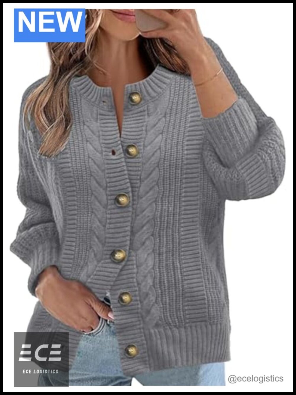Cable Knit Cardigan Open Front Button Sweater Long Sleeve Women's
